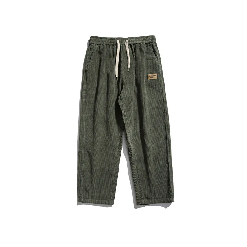 Men Casual Elastic Waist Straight Corduroy Sweatpants