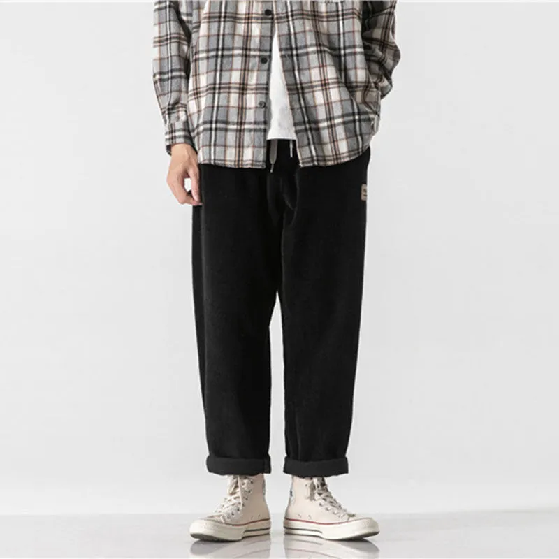 Men Casual Elastic Waist Straight Corduroy Sweatpants