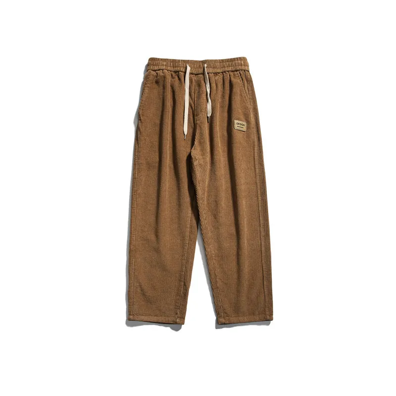 Men Casual Elastic Waist Straight Corduroy Sweatpants