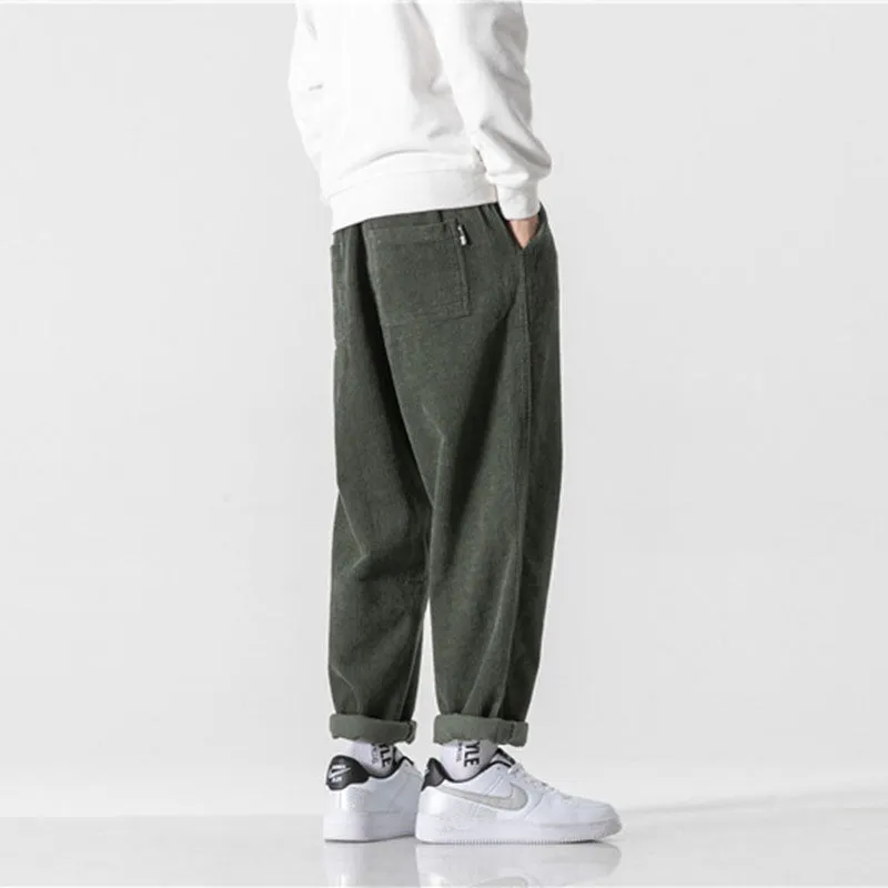 Men Casual Elastic Waist Straight Corduroy Sweatpants