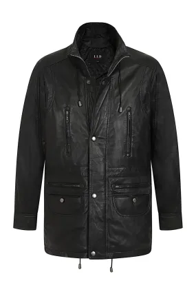 Men's Black Classic ¾ Length Real Leather Coat - 'JERRY'