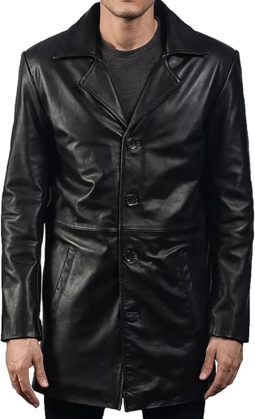 Mens Black  Leather Coat Genuine Nappa Sheepskin