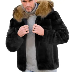 Men's Faux Fur Faux Fur Hooded Jacket 64440738YM