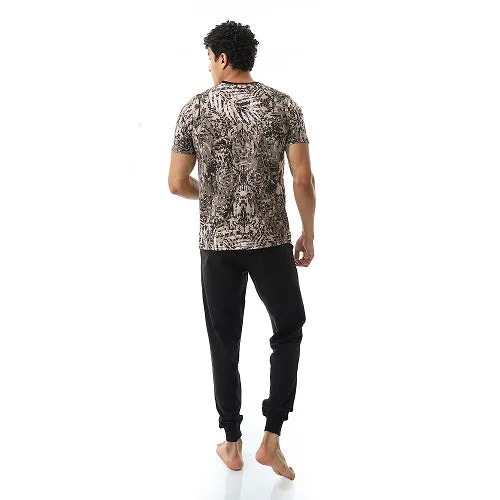 Men's Summer Pajmas, Plaid T-Shirt With Black Sweatpants, Stylish and Comfortable Casual Wear