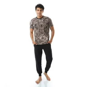 Men's Summer Pajmas, Plaid T-Shirt With Black Sweatpants, Stylish and Comfortable Casual Wear