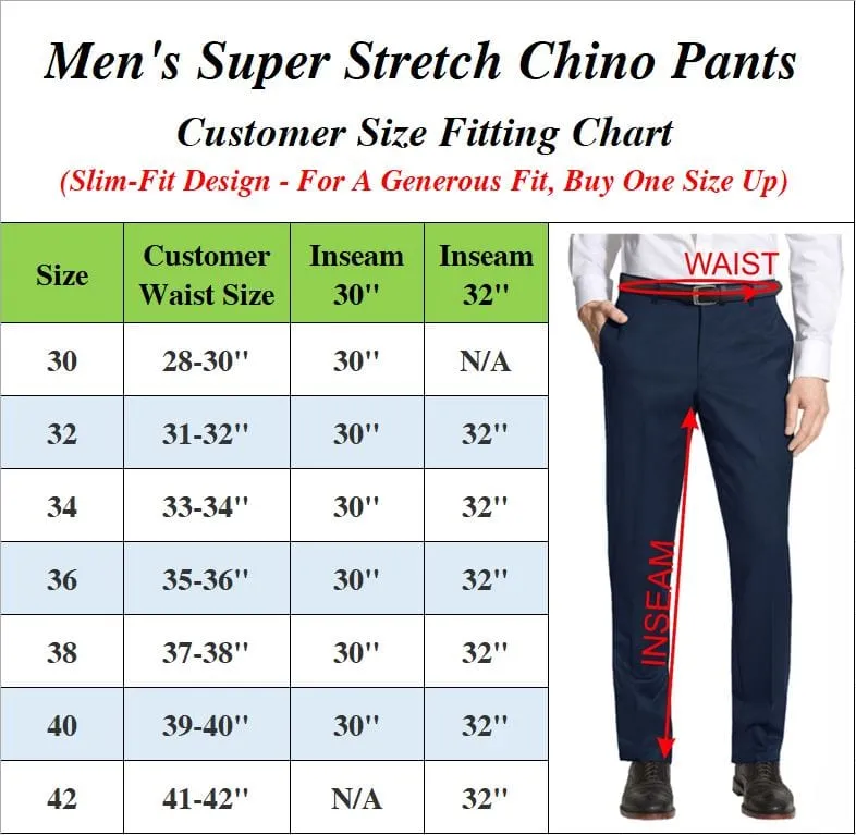 Men's Super Stretch Slim Fit Everyday Chino Pants (Sizes, 30-42)