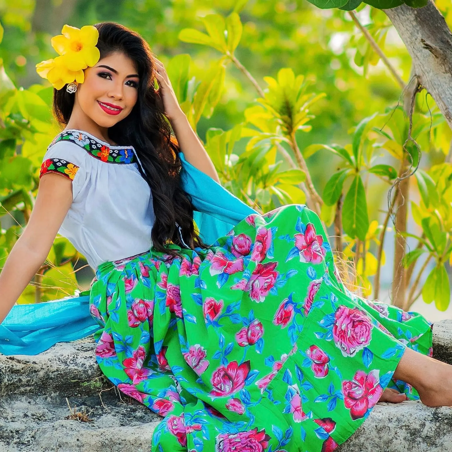 Mexican Folklorico Green Floral Skirt