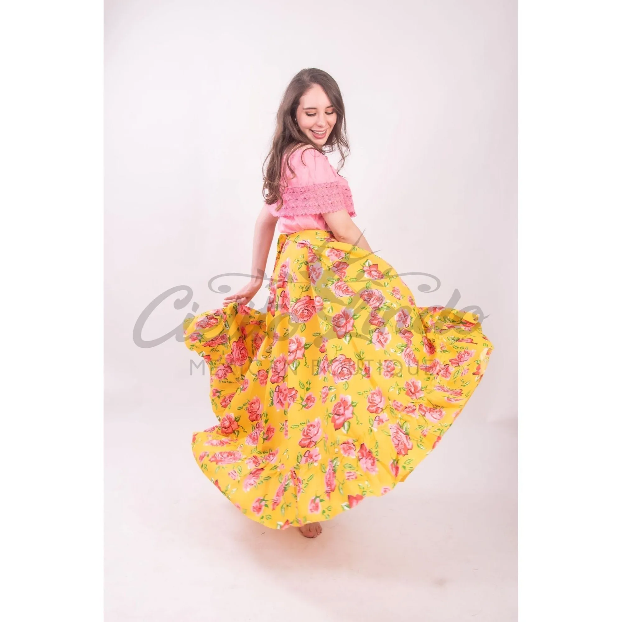 Mexican Folklorico Yellow Floral Skirt