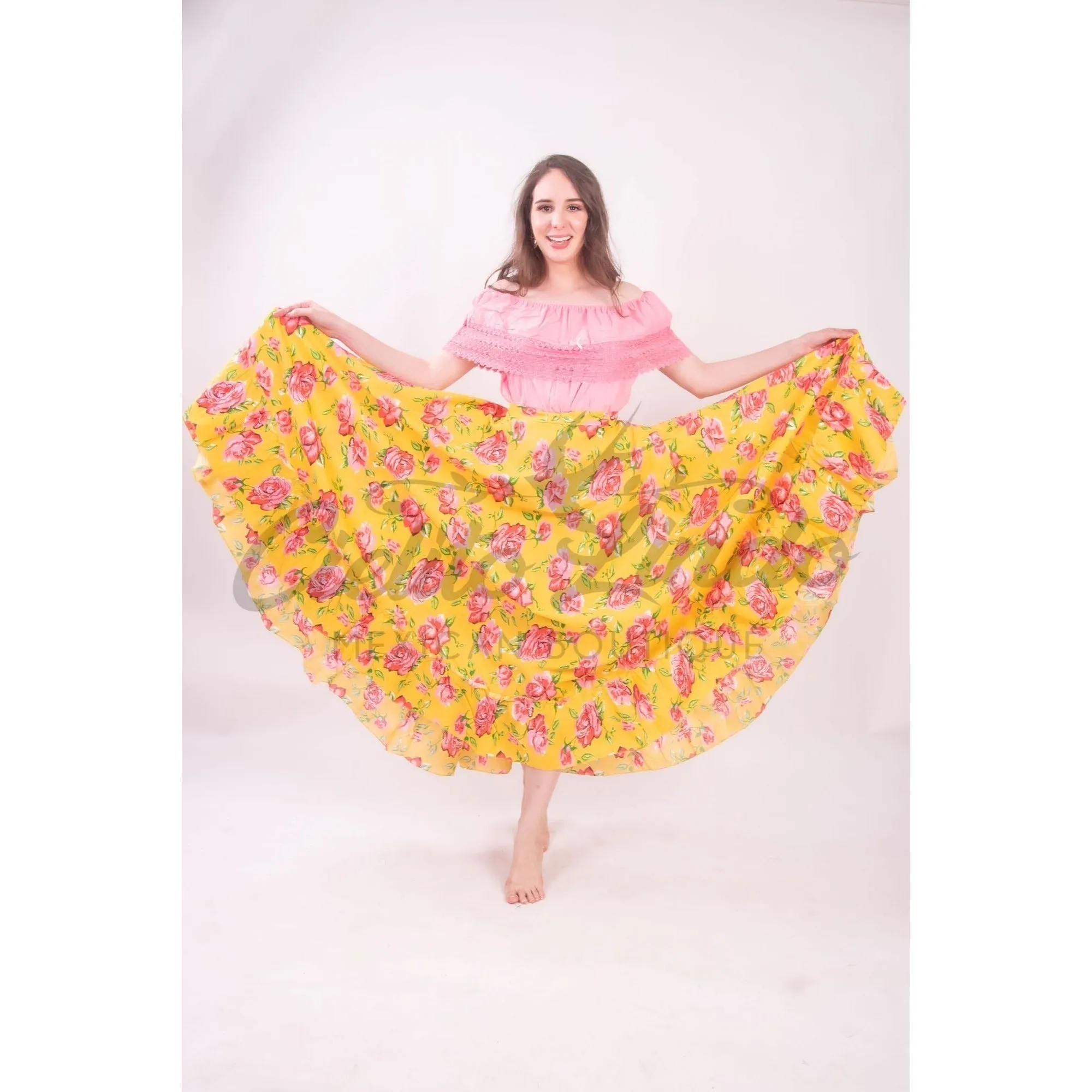 Mexican Folklorico Yellow Floral Skirt