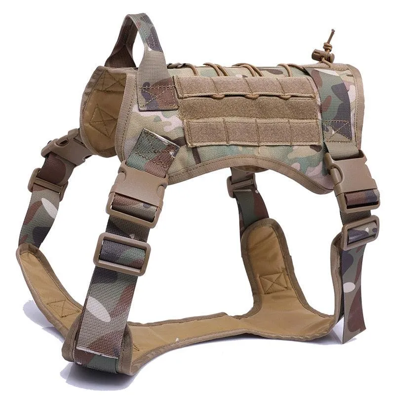 Military Tactical Dog Harness with Handle and Bungee Leash