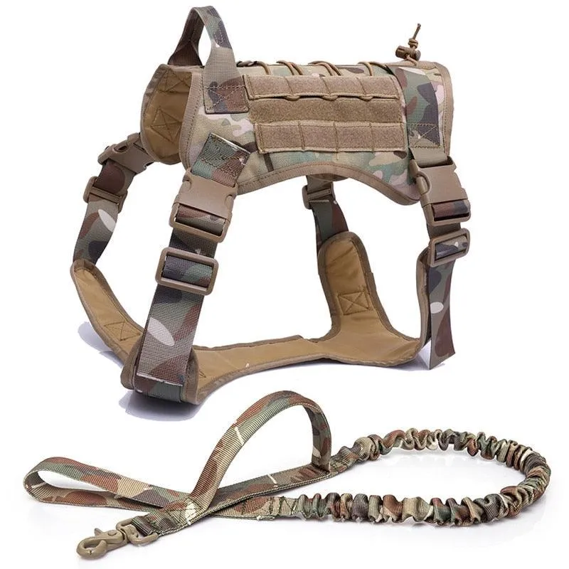 Military Tactical Dog Harness with Handle and Bungee Leash