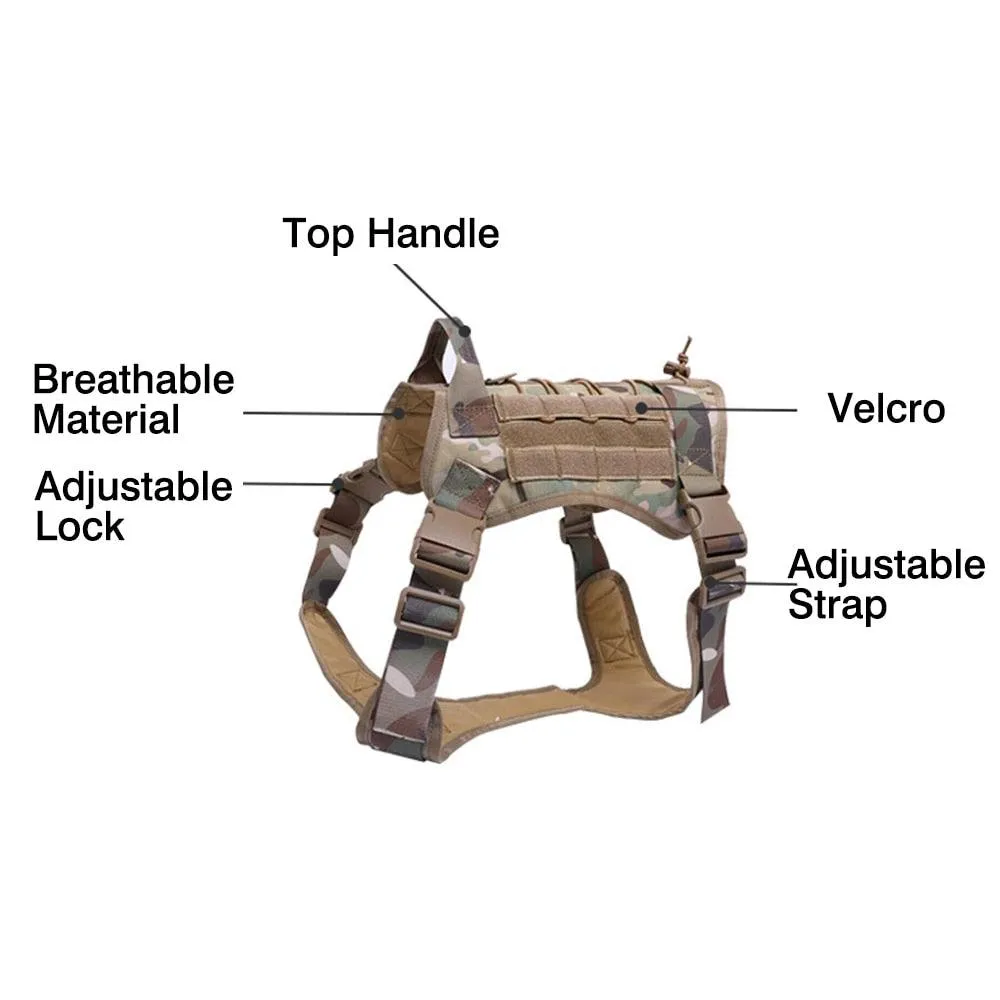 Military Tactical Dog Harness with Handle and Bungee Leash