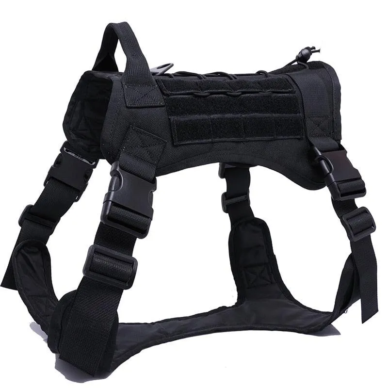 Military Tactical Dog Harness with Handle and Bungee Leash