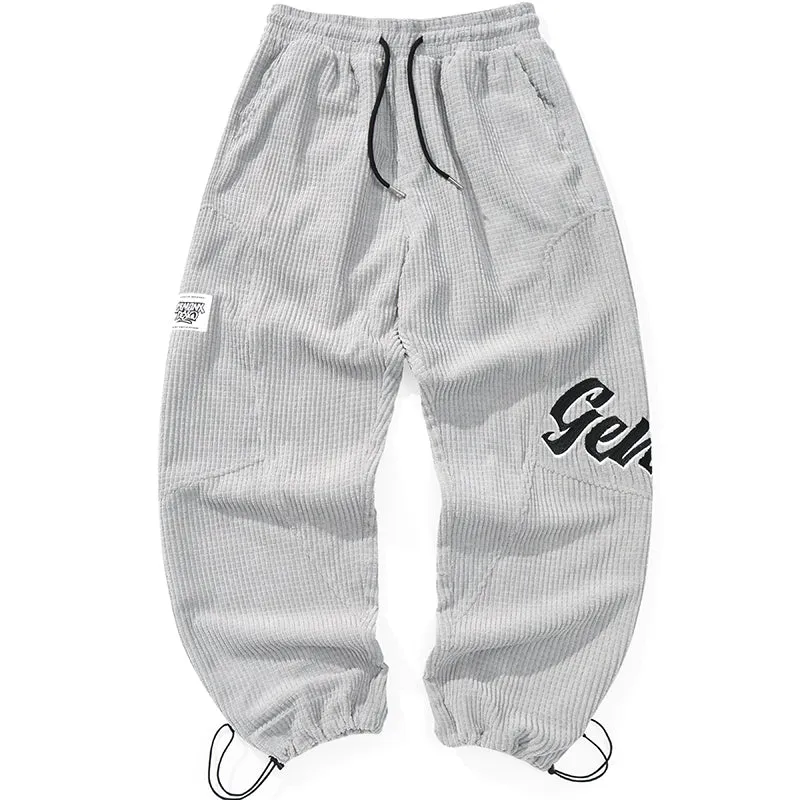 Minimalist Letter Print Corduroy Jogger Pants