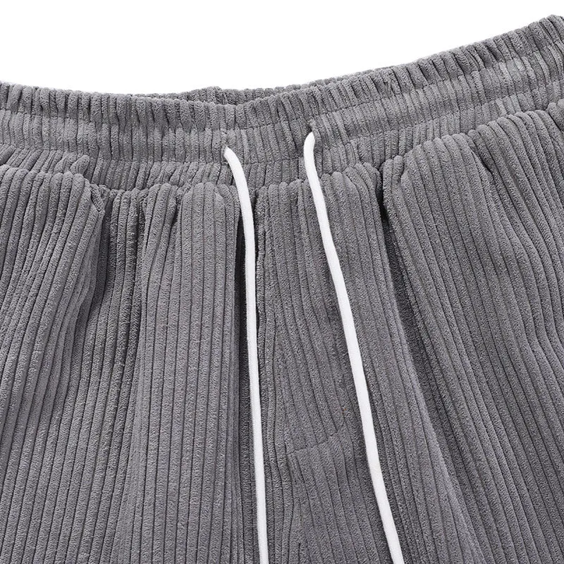 Minimalist Plain Drawstring Corduroy Casual Pants