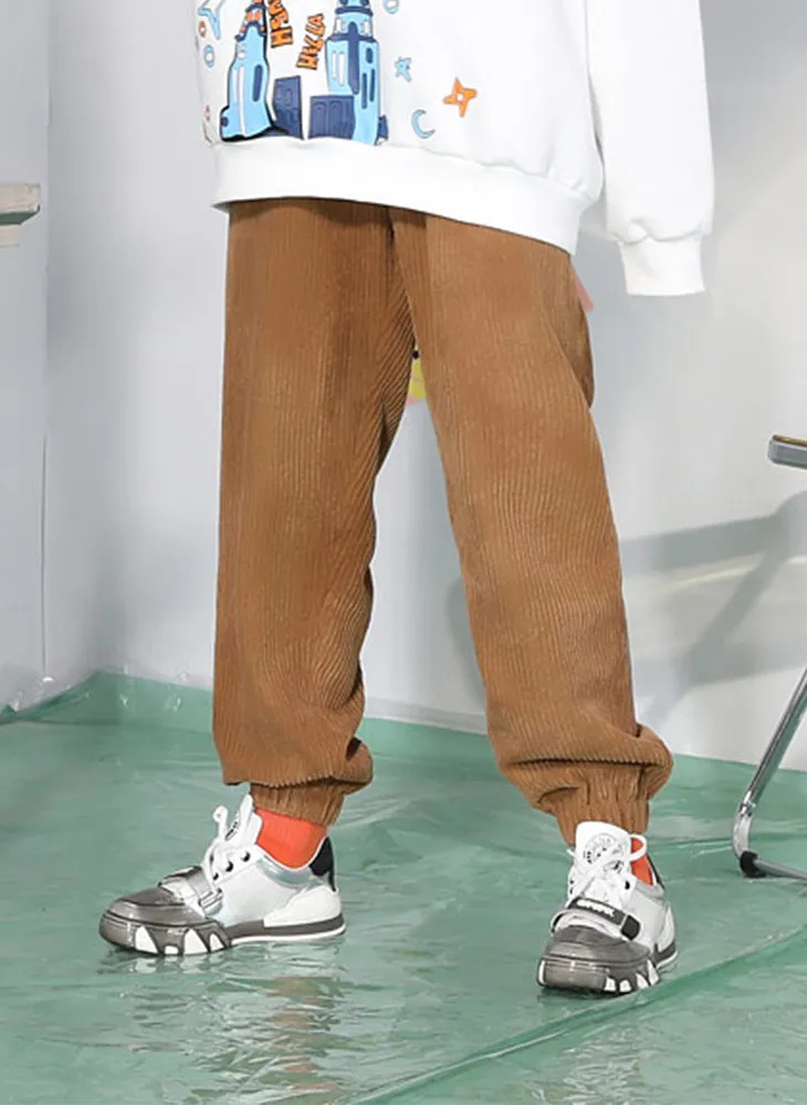 Minimalist Plain Drawstring Corduroy Casual Pants