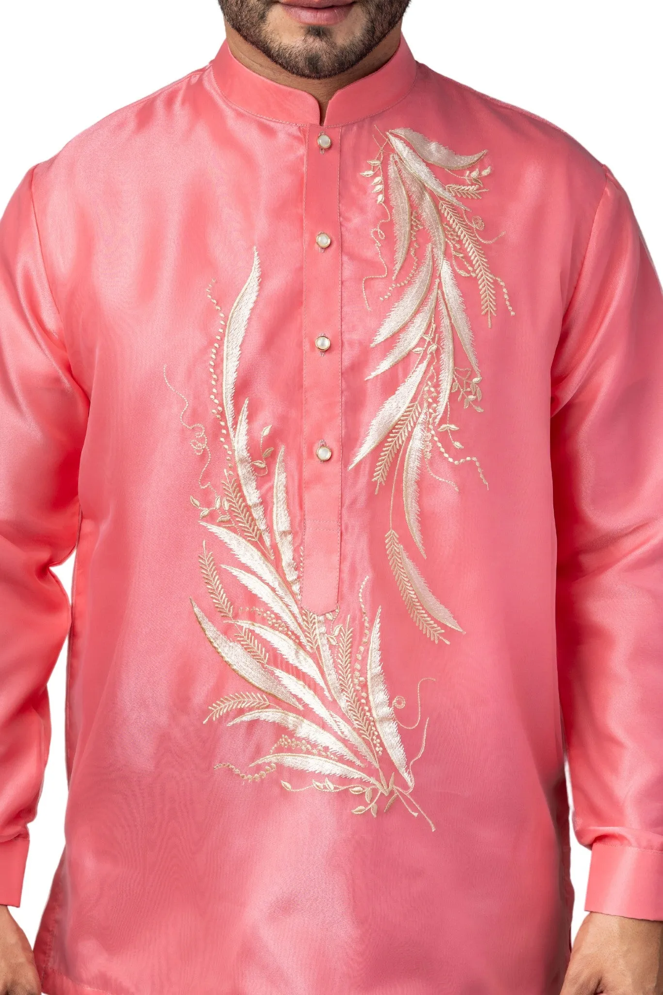 MO34 - Organza Barong Tagalog with Lining Salmon