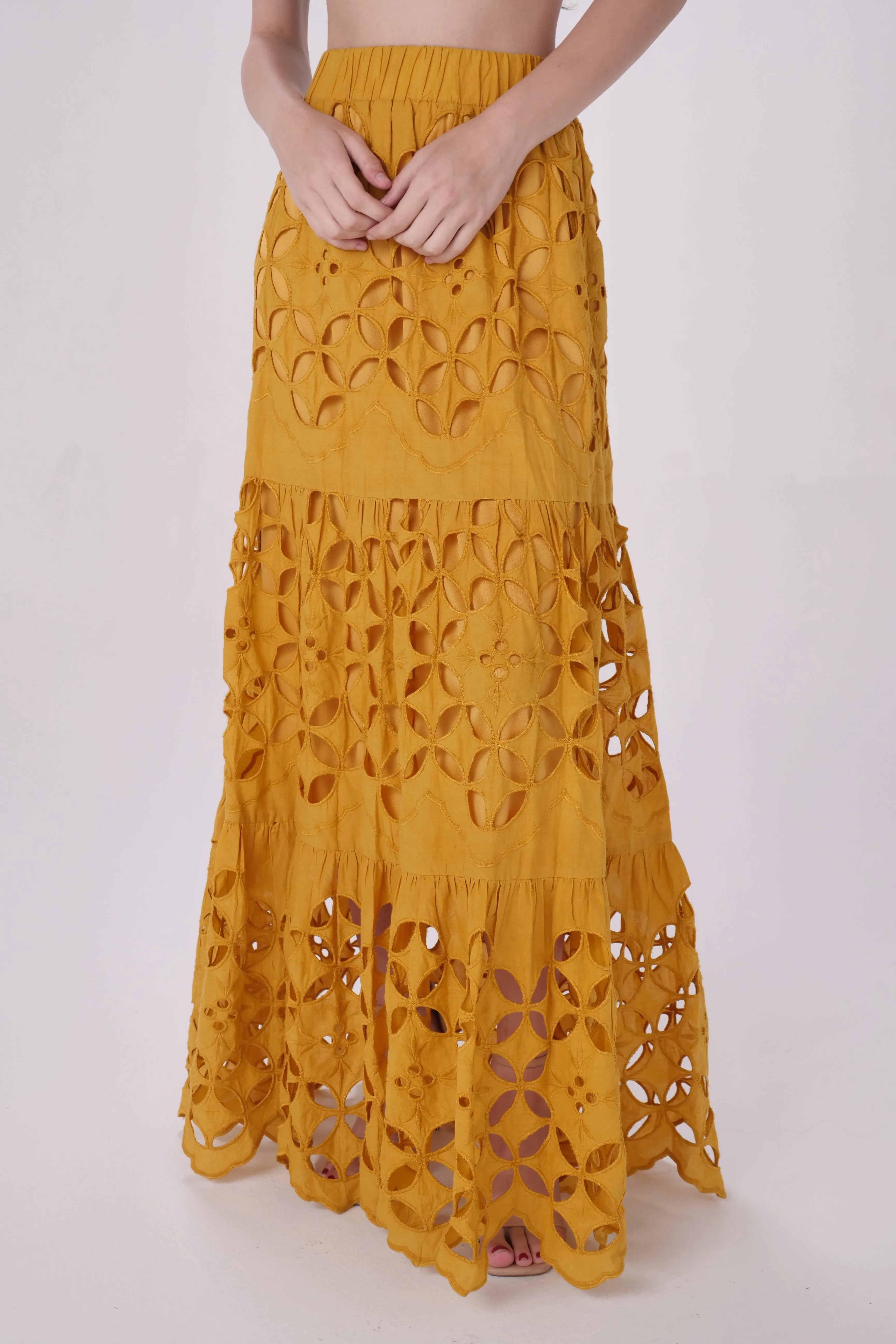 Mustard Cutout Maxi Skirt