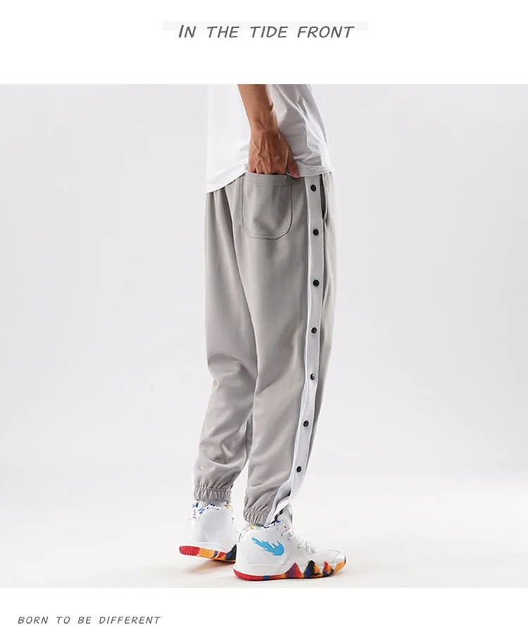 new men hip hop pants side buttons men's elastic waist loose style men joggers trousers