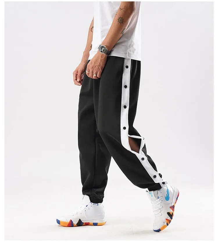 new men hip hop pants side buttons men's elastic waist loose style men joggers trousers