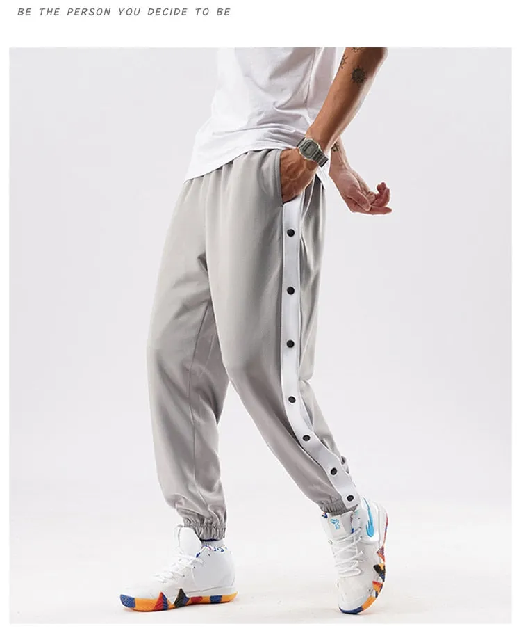 new men hip hop pants side buttons men's elastic waist loose style men joggers trousers