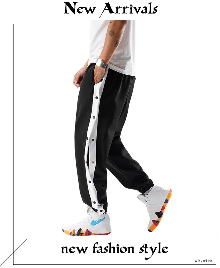 new men hip hop pants side buttons men's elastic waist loose style men joggers trousers