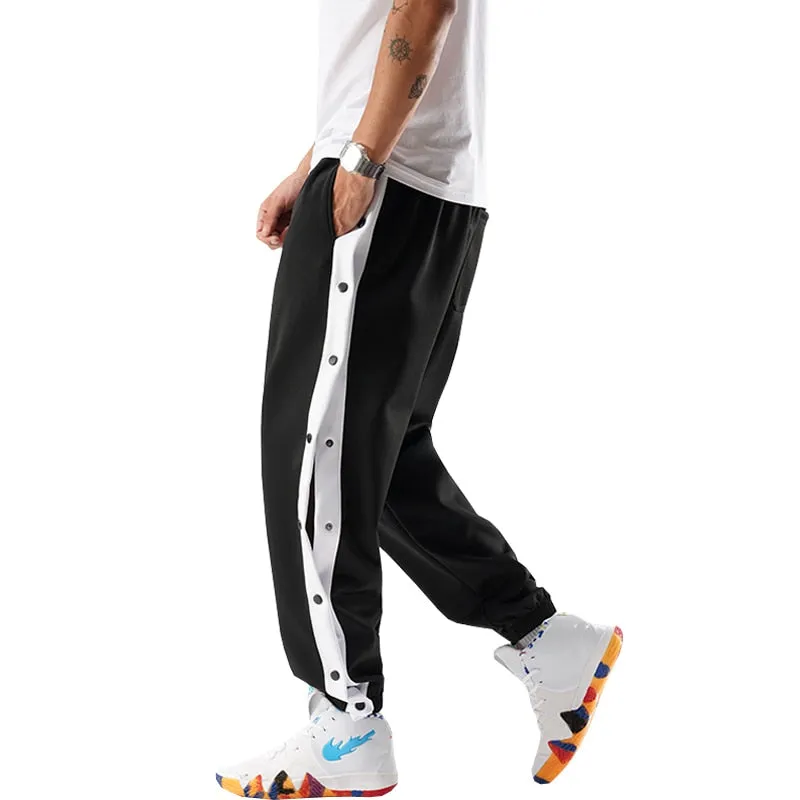 new men hip hop pants side buttons men's elastic waist loose style men joggers trousers