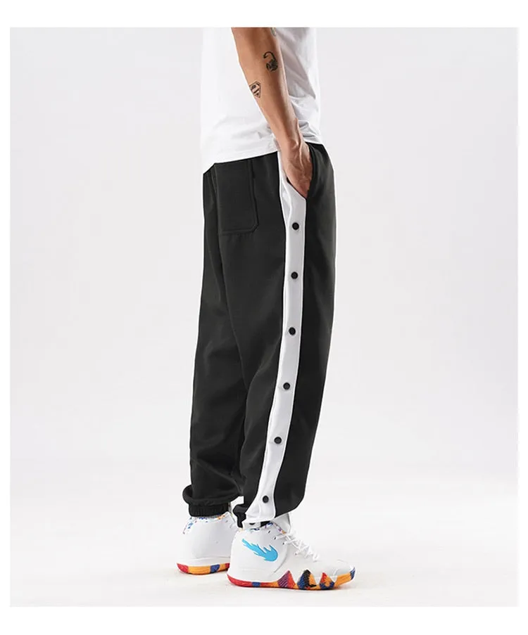 new men hip hop pants side buttons men's elastic waist loose style men joggers trousers