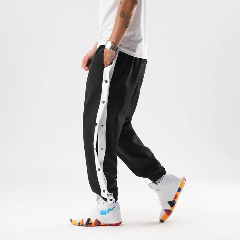 new men hip hop pants side buttons men's elastic waist loose style men joggers trousers