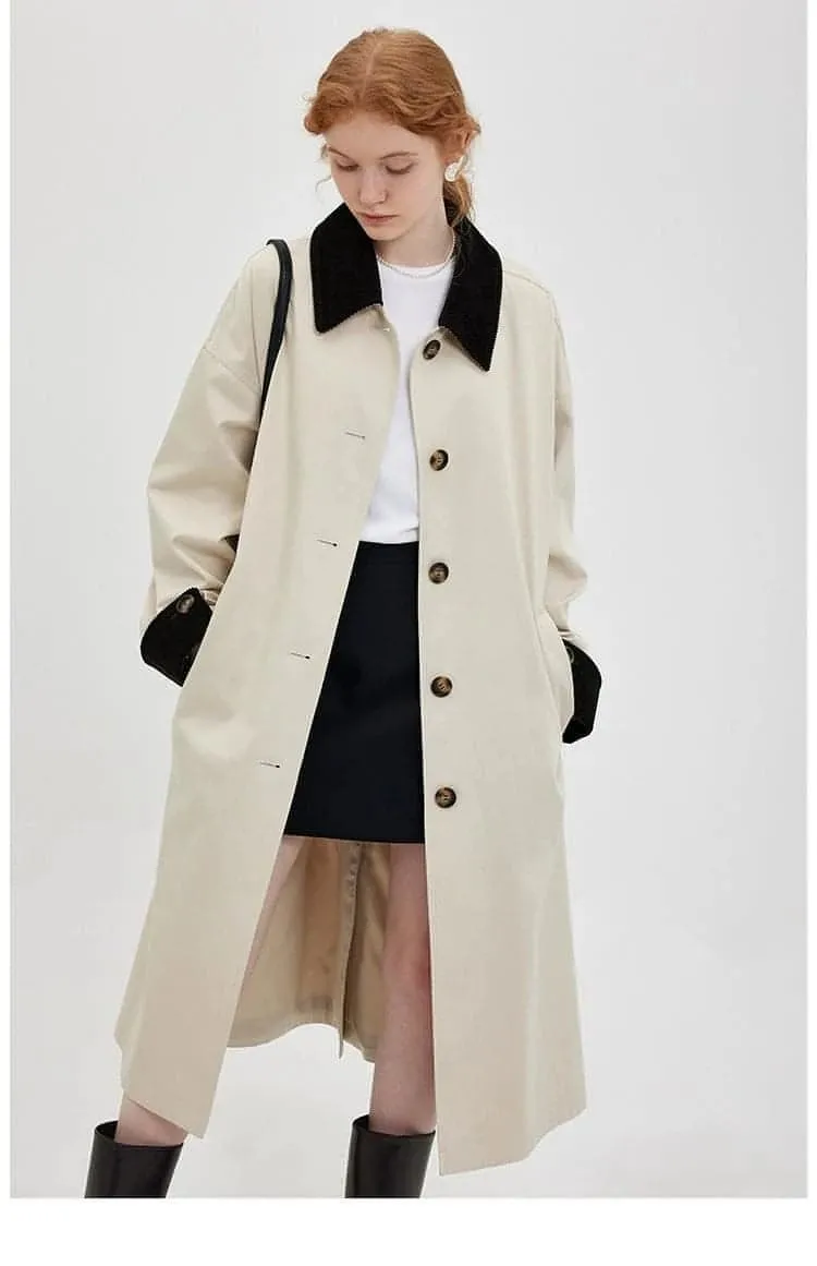 New Retro Color-Block Long Trench Coat