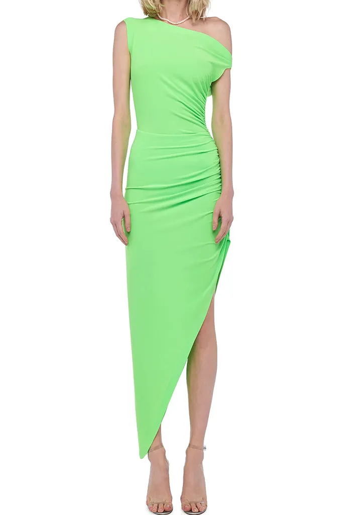 Norma Kamali - Drop Shoulder Side Drape Dress - Neon Green *FINAL SALE