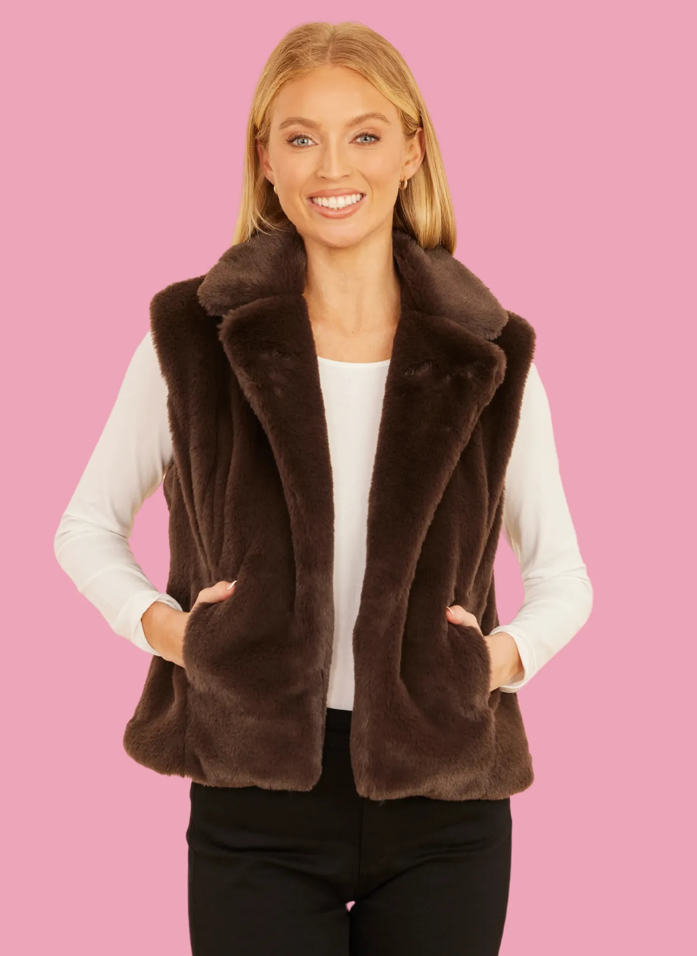 Notch Collar Faux Fur Vest