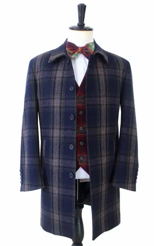 OVERCOATS MIDNIGHT BLUE PLAID TWEED