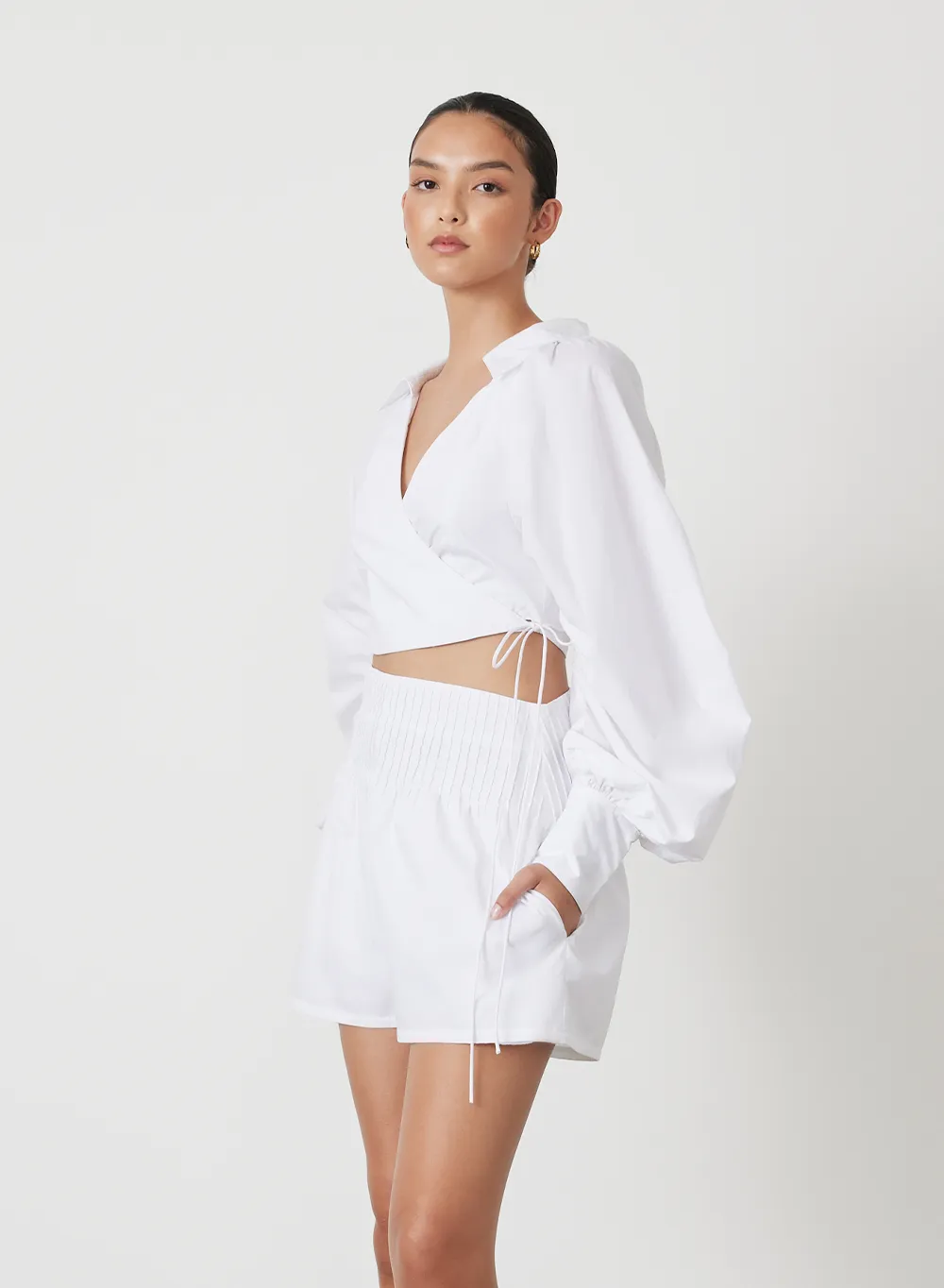 Phoebe Organic Cotton Wrap Top | White