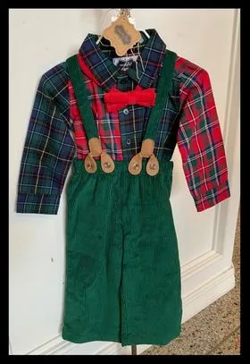 Plaid Shirt, Corduroy Pants & Suspenders | Mud Pie