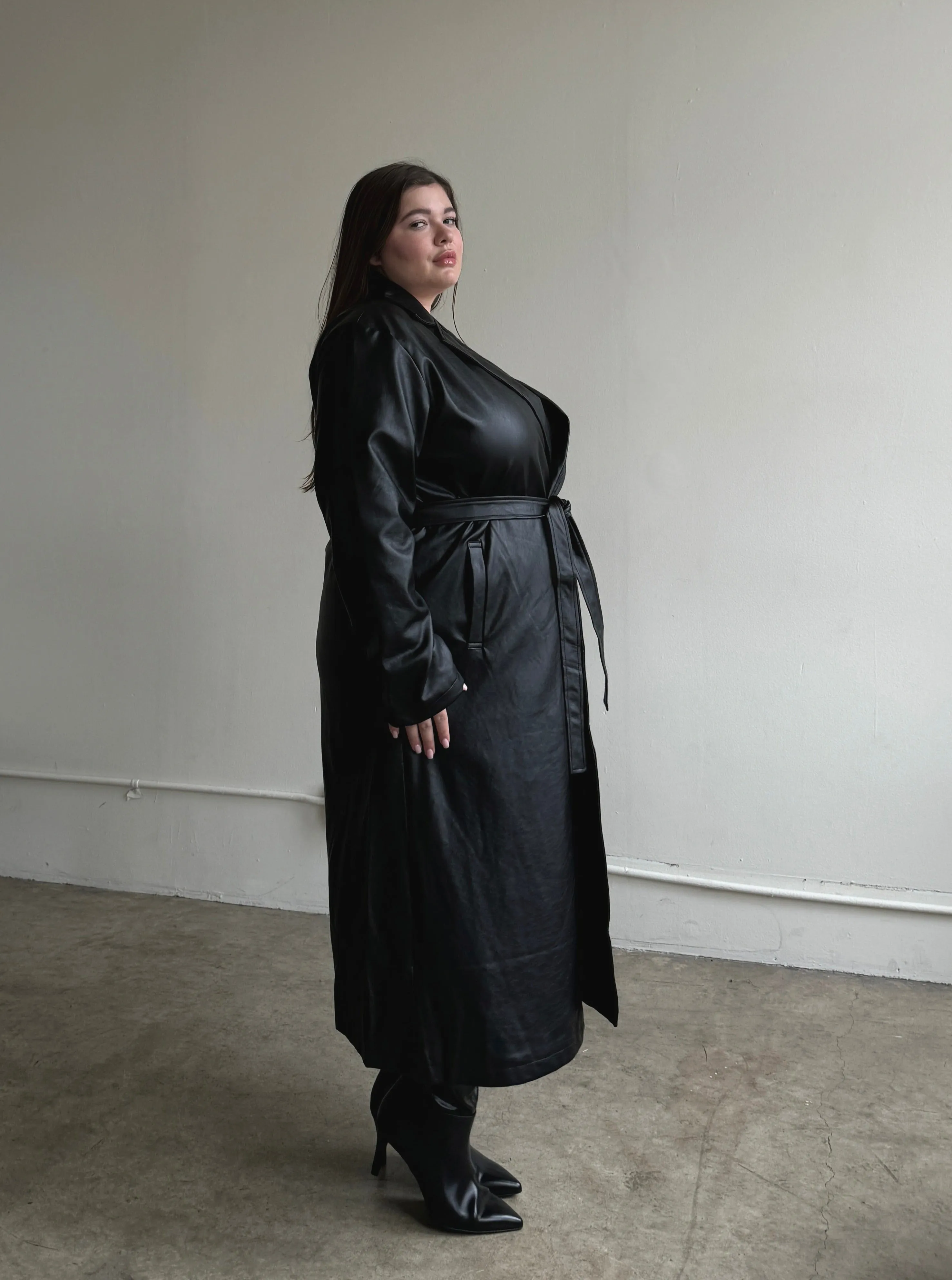 Plus Size Faux Leather Trench Coat