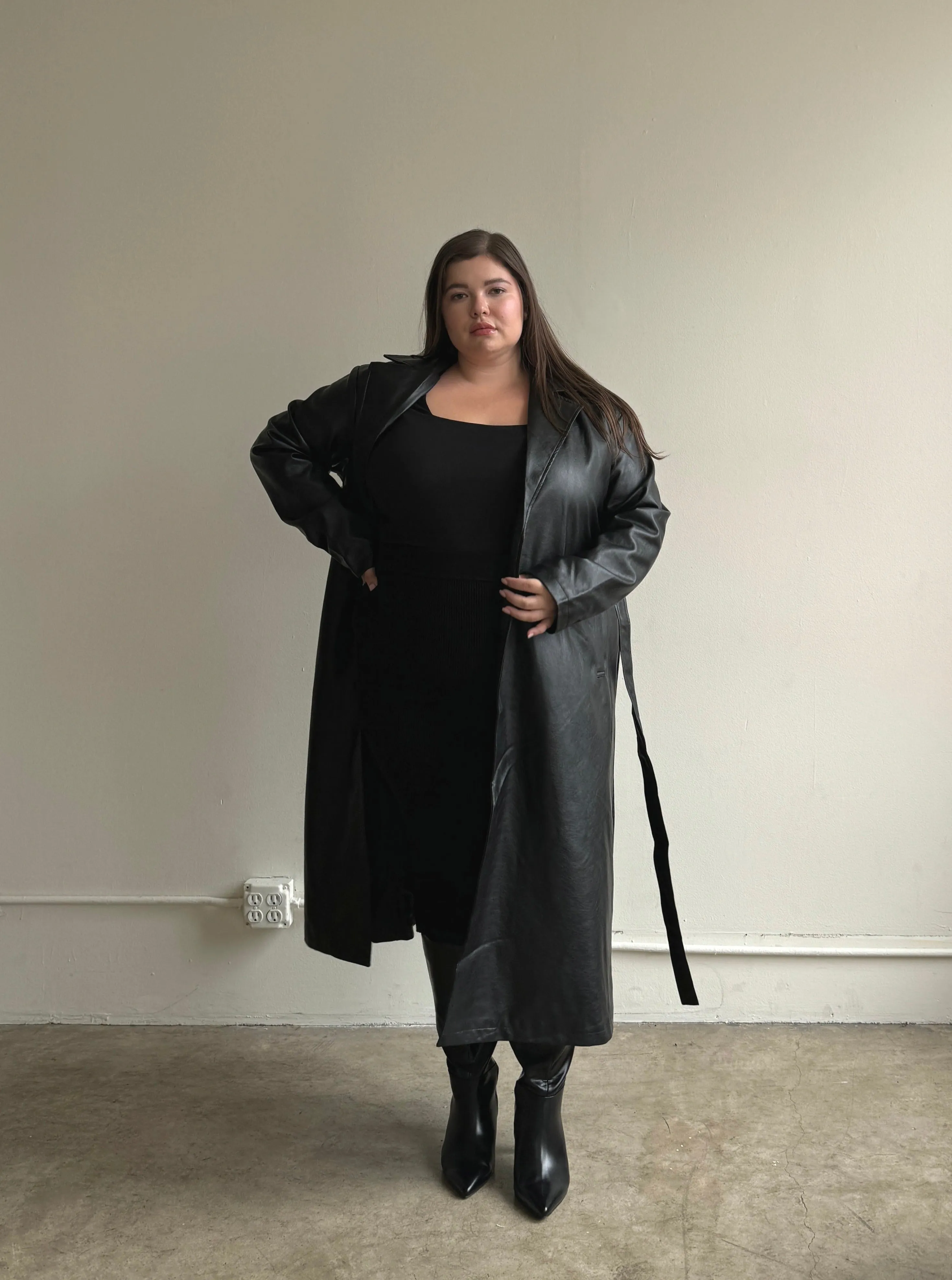 Plus Size Faux Leather Trench Coat