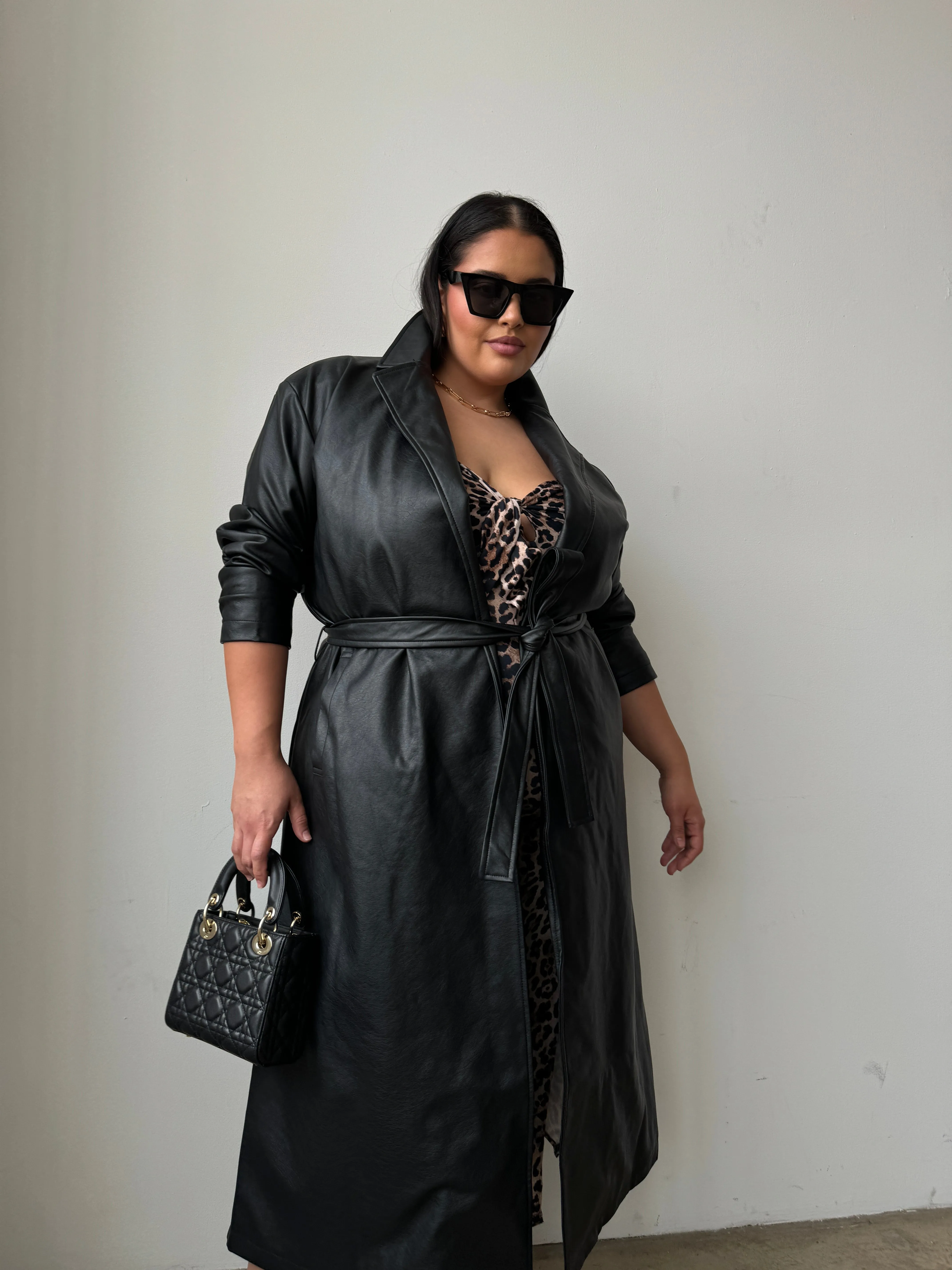 Plus Size Faux Leather Trench Coat