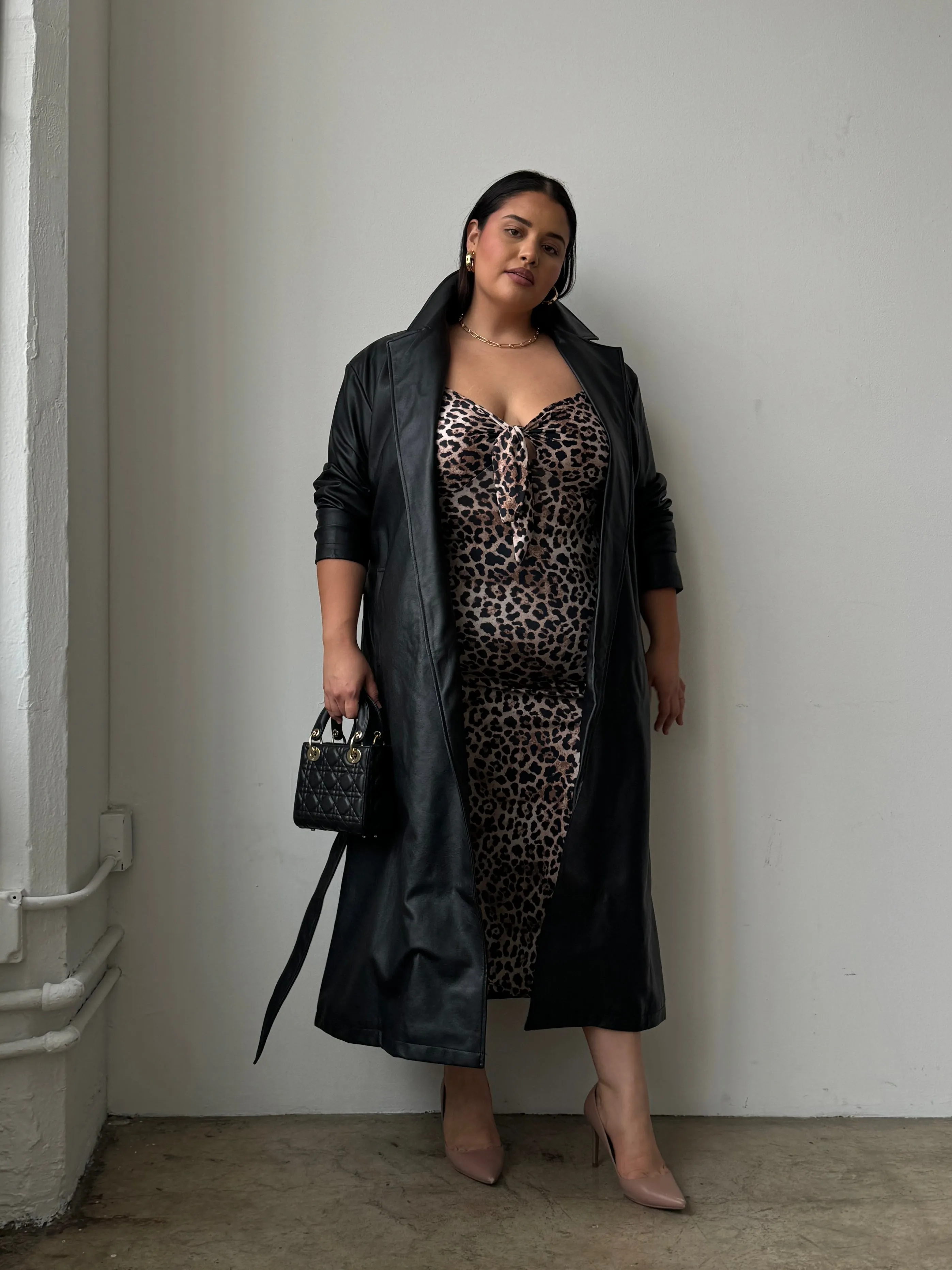 Plus Size Faux Leather Trench Coat