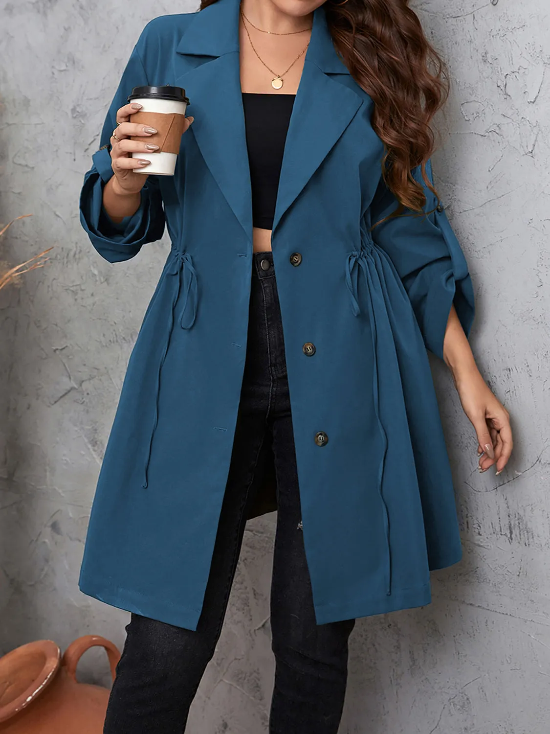 Plus Size Lapel Collar Trench Coat