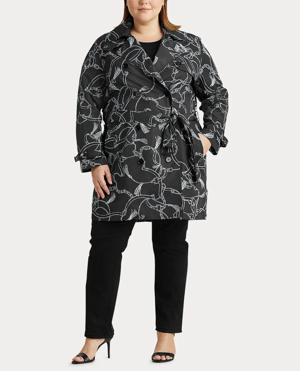 Plus-Size Print Trench Coat In Polo Black/Silk White