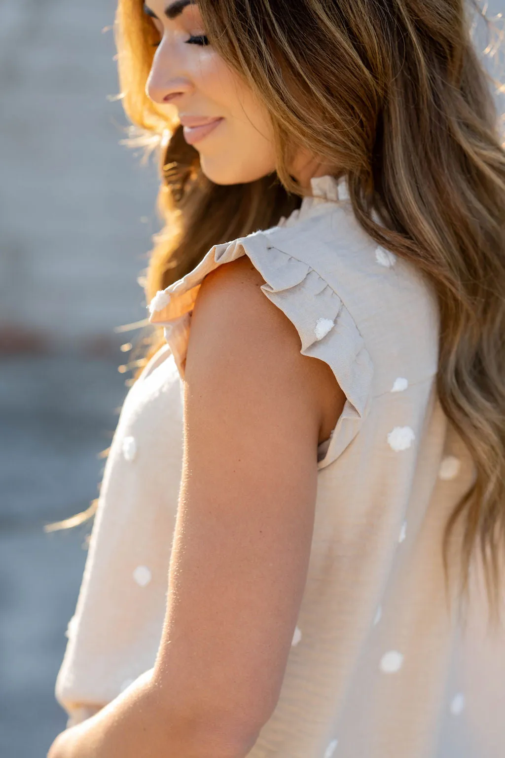 Polka Dot Cinched Trim Tank