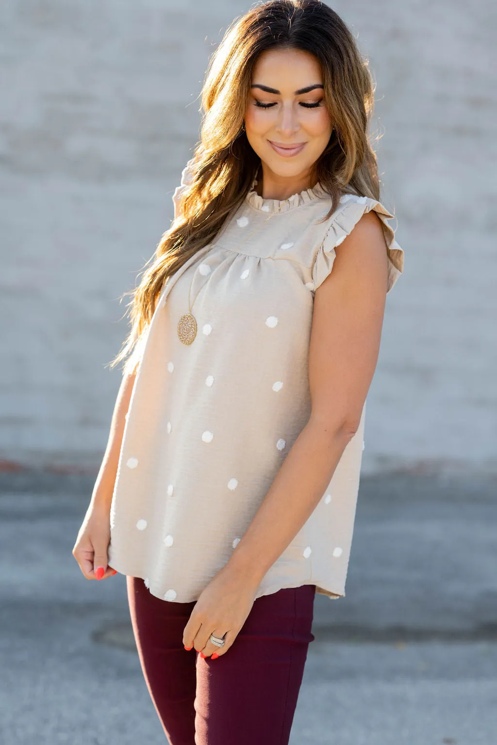 Polka Dot Cinched Trim Tank