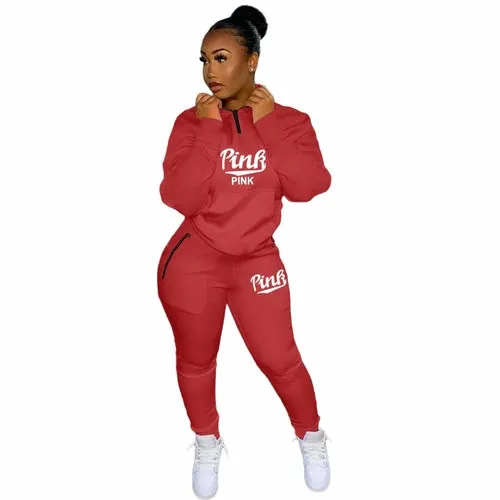 Print Hoodies Two Piece Sets Women Loose Drawstring