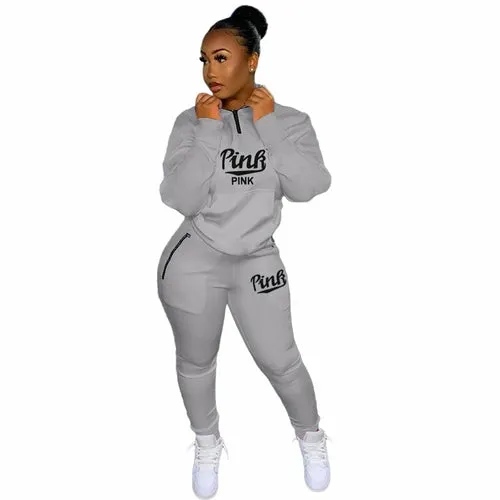 Print Hoodies Two Piece Sets Women Loose Drawstring