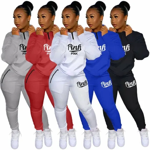 Print Hoodies Two Piece Sets Women Loose Drawstring