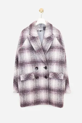 Purple Plaid Trench Coat Jacket POlyester/Cotton