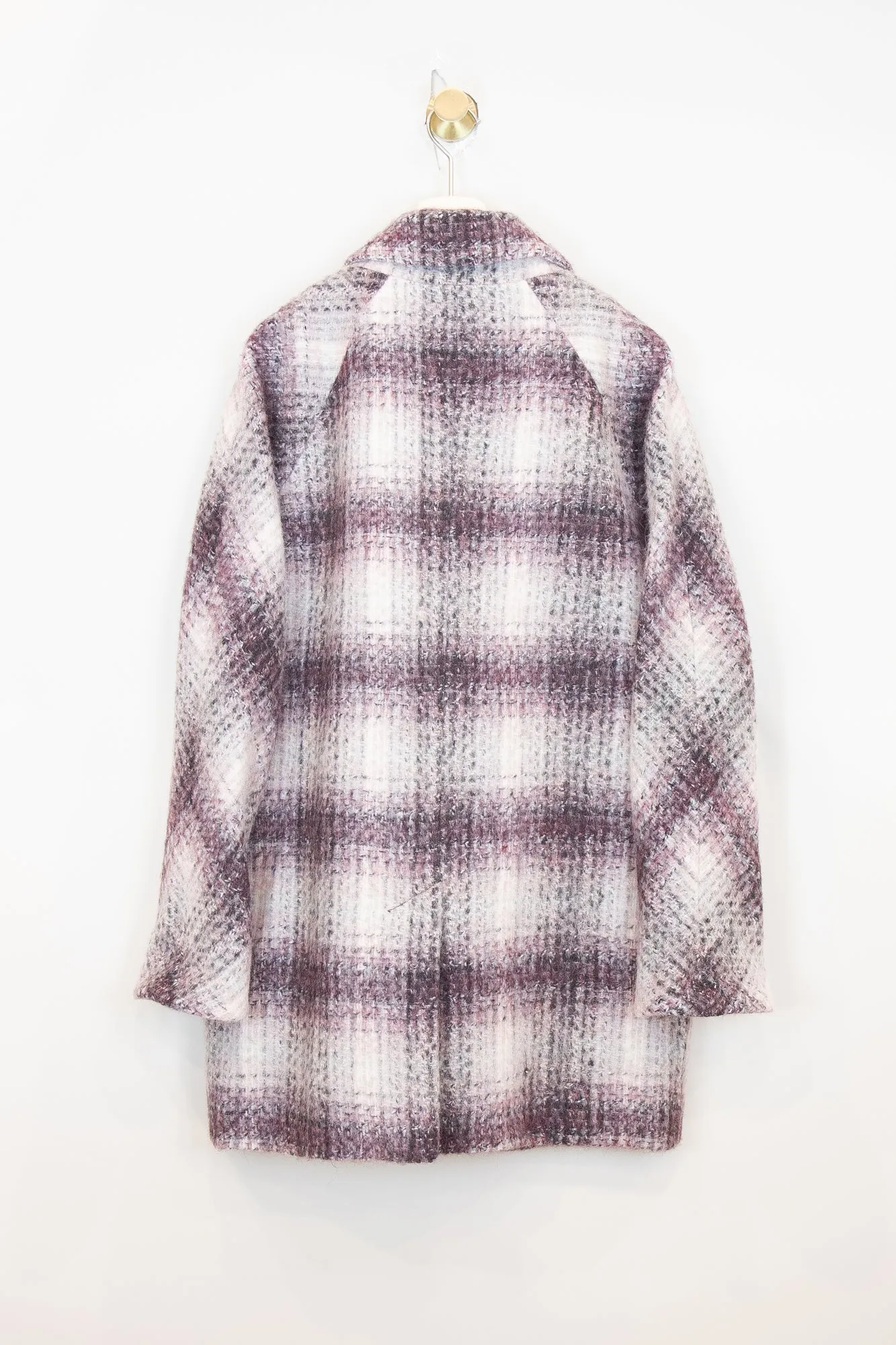 Purple Plaid Trench Coat Jacket POlyester/Cotton