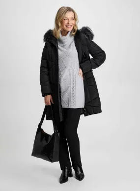 Quilted Coat, Tunic Sweater & Slim Leg Pants