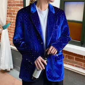 Rhinestone Decor Velvet Blazer